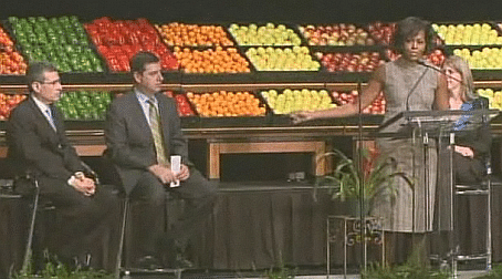 Michelle Obama, speaking at the launch of Walmart's initiative to make healthy foods more affordable Michelle Obama, speaking at the launch of Walmart's initiative to make healthy foods more affordable