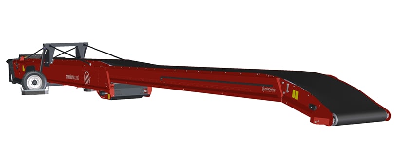 The conveyor has a nodding end for perfect discharge when filling storage buildings or trucks The conveyor has a nodding end for perfect discharge when filling storage buildings or trucks