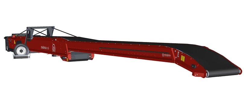 The conveyor has a nodding end for perfect discharge when filling storage buildings or trucks The conveyor has a nodding end for perfect discharge when filling storage buildings or trucks