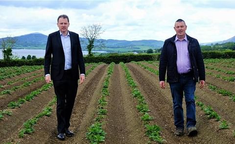 Minister for Agriculture, Food and the Marine Charlie McConalogue (left) on the farm of Co Donegal potato grower Charlie Doherty (right) on the banks of Lough Swilly. Minister for Agriculture, Food and the Marine Charlie McConalogue (left) on the farm of Co Donegal potato grower Charlie Doherty (right) on the banks of Lough Swilly.