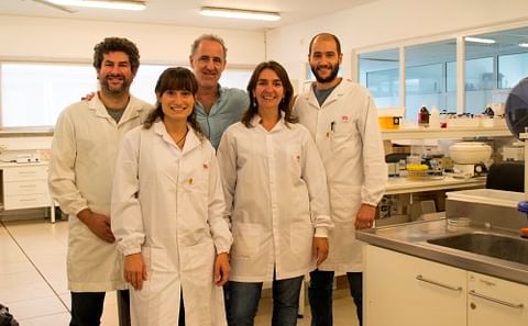 Los investigadores del INTA Balcarce Leonardo Storani, Sergio Feingold, Matías González, Cecilia Décima Oneto y Gabriela Massa.