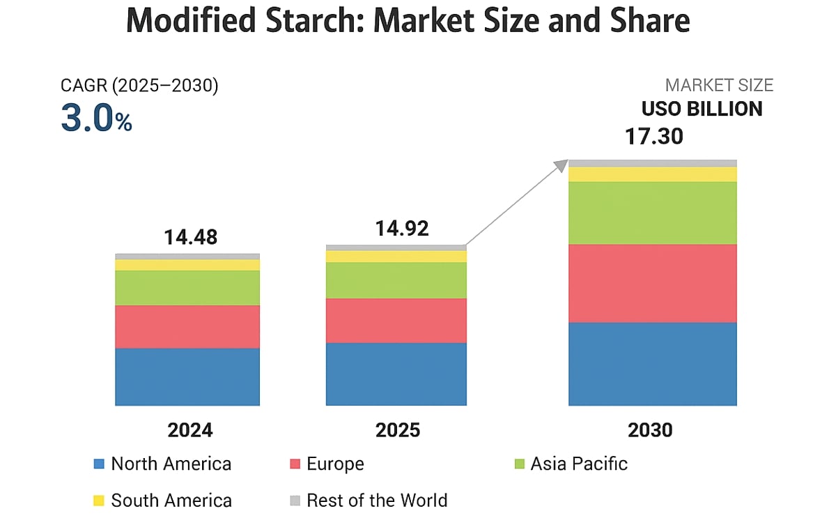 The modified starch market is expanding as manufacturers focus on clean-label ingredients that enhance stability, texture and processing performance. The modified starch market is expanding as manufacturers focus on clean-label ingredients that enhance stability, texture and processing performance.