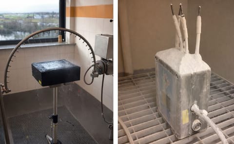 The new Mooij Croptimiz-r storage computer now officially IP54 certified. testing of the Croptimiz-r computer on water resistance (left) and testing of the housing with sensors for dust resistance (right) The new Mooij Croptimiz-r storage computer now officially IP54 certified. testing of the Croptimiz-r computer on water resistance (left) and testing of the housing with sensors for dust resistance (right)