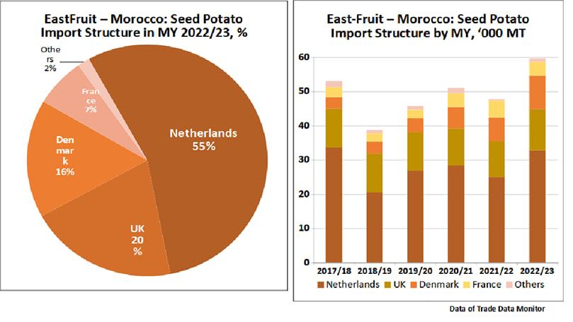 Morocco: Seed Potato Export Structure in MY 2022/23, % and '000 MT