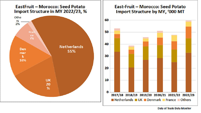 Morocco: Seed Potato Export Structure in MY 2022/23, % and '000 MT