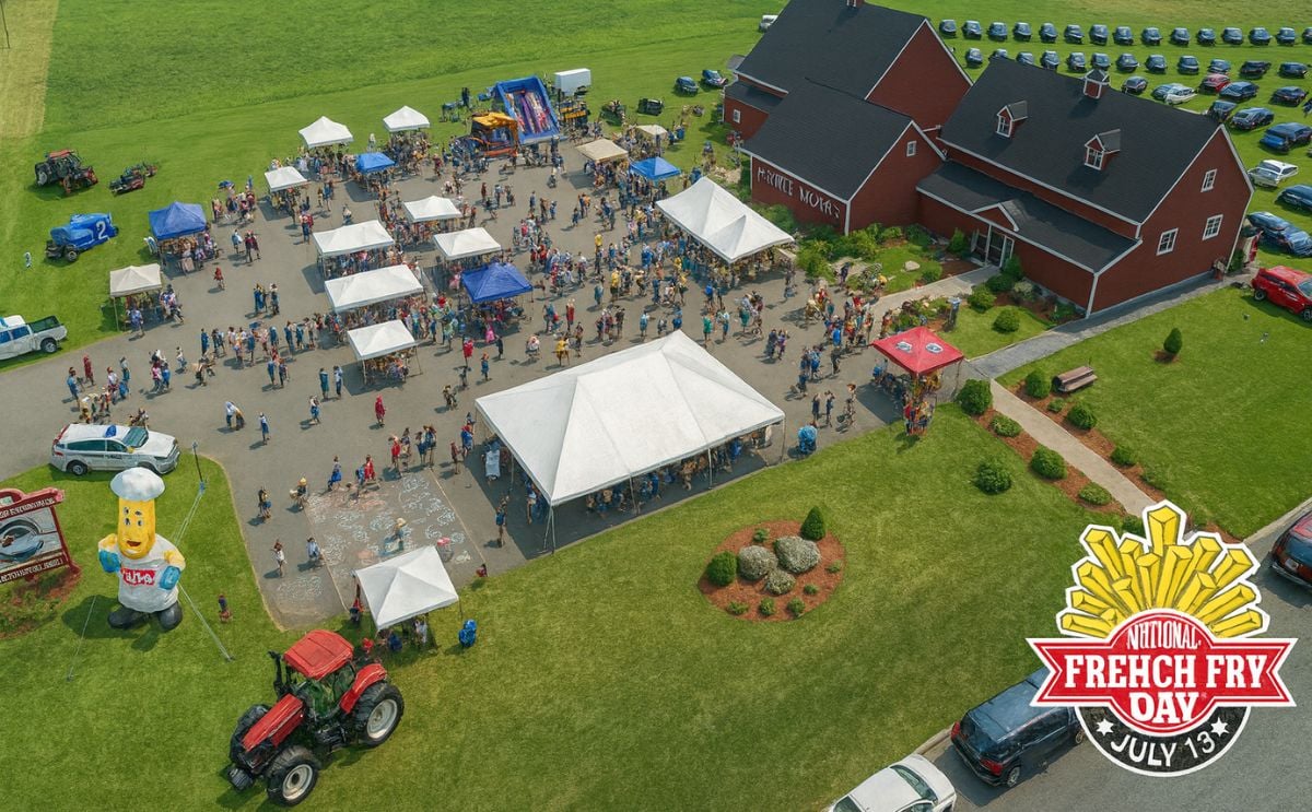 National French Fry day celebrated at Potato World in the French Fry Capital of the World, Florenceville-Bristol, NB Aerial view National French Fry day activities at Potato World, Potato World in the French Fry Capital of the World, Florenceville-Bristol, NB
