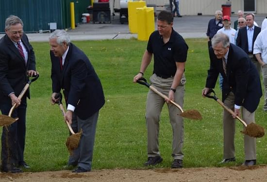 Naturally Potatoes breaking ground for its $7.5 million dollar expansion to it’s Mars Hill facility back in 2014.  From left to right:  Walt Whitcomb; Commissioner of Agriculture; Rodney McCrum; President and COO; Brent Grass, Local Grower; William Haggett, CEO (Courtesy : Pineland Farms)