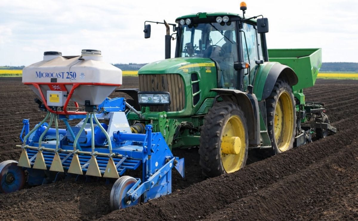 A longer crop rotation saves on inputs such as nematicides or fumigation. Photo above shows the application of a nematicide at time of planting in the United Kingdom