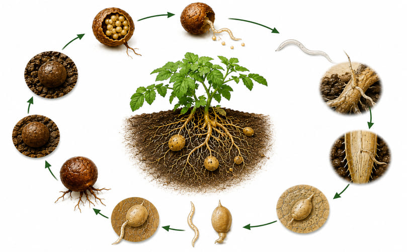 Life Cycle of Potato Cyst Nematodes (PCN) in Potato Crops