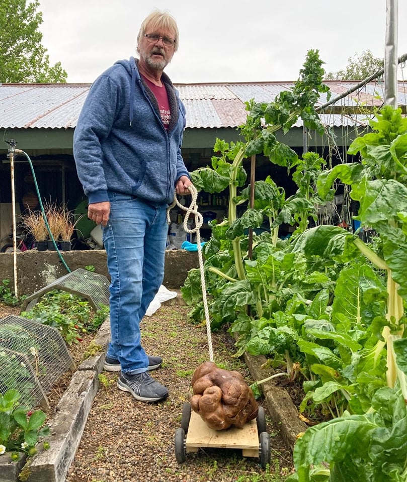 Colin Craig-Browns stands near Doug, a.k.a. Dug, which he lovingly calls 'the world's biggest not-a-potato.' Courtesy: Donna Craig-Brown/The Associated Press Colin Craig-Browns stands near Doug, a.k.a. Dug, which he lovingly calls 'the world's biggest not-a-potato.' Courtesy: Donna Craig-Brown/The Associated Press
