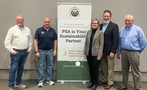 Newly-elected PSA executive committee with CEO John Mesko during the winter board meeting at Potato Expo in Austin, TX. From L to R: Shane Sampels, Mike Wenkel, Tracy Shinners-Carnelley, John Mesko, Ritchey Toevs. Newly-elected PSA executive committee with CEO John Mesko during the winter board meeting at Potato Expo in Austin, TX. From L to R: Shane Sampels, Mike Wenkel, Tracy Shinners-Carnelley, John Mesko, Ritchey Toevs.