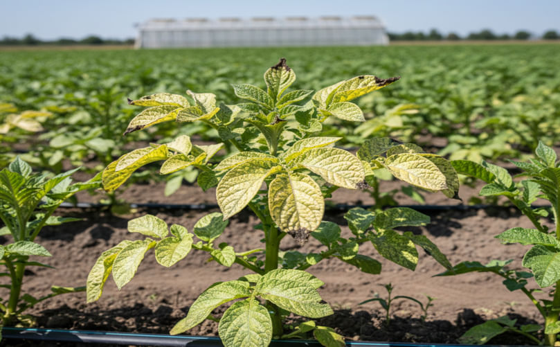 Leaf Tip Necrosis from Nickel Deficiency in Potato Crops