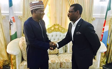 Governor of Plateau State Simon Lalong (left) together with Olusegun Paul Andrew, executive chairman of BlackPace (right) in Jos, Plateau State, Nigeria (Courtesy: Cros Agro) 