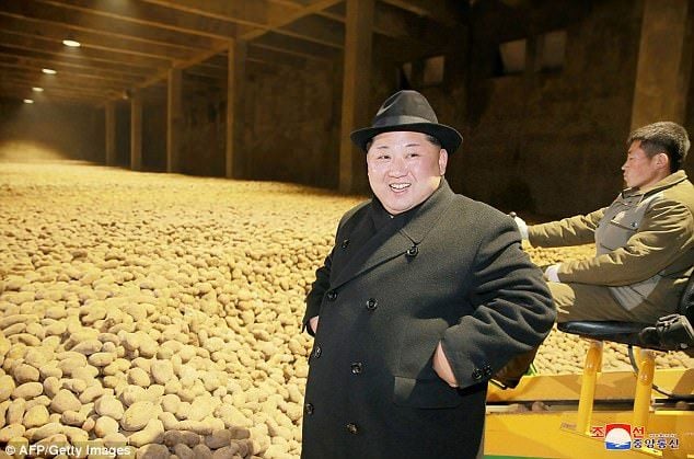 Kim Jong-Un visiting a potato storage in North Korea Kim Jong-Un visiting a potato storage in North Korea