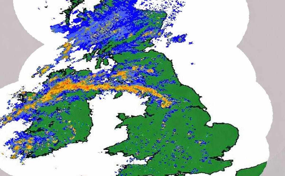 Heavy rains again in Northern Ireland and beyond, according to this weather map of the United Kindom and Ireland on Tuesday April 3, 2018 (Courtesy: weatherweb.net)