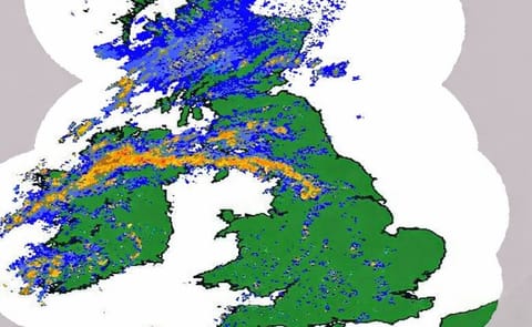 Heavy rains again in Northern Ireland and beyond, according to this weather map of the United Kindom and Ireland on Tuesday April 3, 2018 (Courtesy: weatherweb.net) Heavy rains again in Northern Ireland and beyond, according to this weather map of the United Kindom and Ireland on Tuesday April 3, 2018 (Courtesy: weatherweb.net)