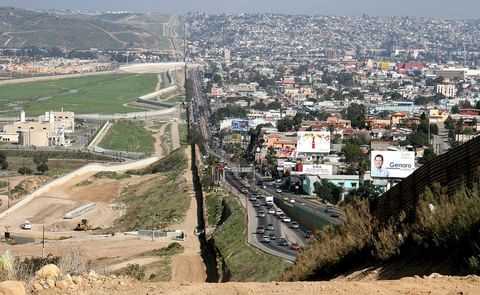 The U.S.-Mexico border at Tijuana, Baja California, and San Diego, California. The U.S.-Mexico border at Tijuana, Baja California, and San Diego, California.