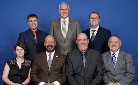 NPC 2016 Executive Committee, Standing, from left to right: Cully Easterday, Larry Alsum and Dominic LaJoie.Seated, from left to right: Britt Raybould, Jim Tiede, Dan Lake and Dwayne Weyers. NPC 2016 Executive Committee, Standing, from left to right: Cully Easterday, Larry Alsum and Dominic LaJoie.Seated, from left to right: Britt Raybould, Jim Tiede, Dan Lake and Dwayne Weyers.