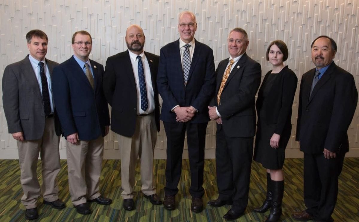 National Potato Council 2017 Executive Committee (from left to right) : Cully Easterday, Dominic LaJoie, Jim Tiede, Larry Alsum, Dwayne Weyers, Britt Raybould and Daniel Chin.