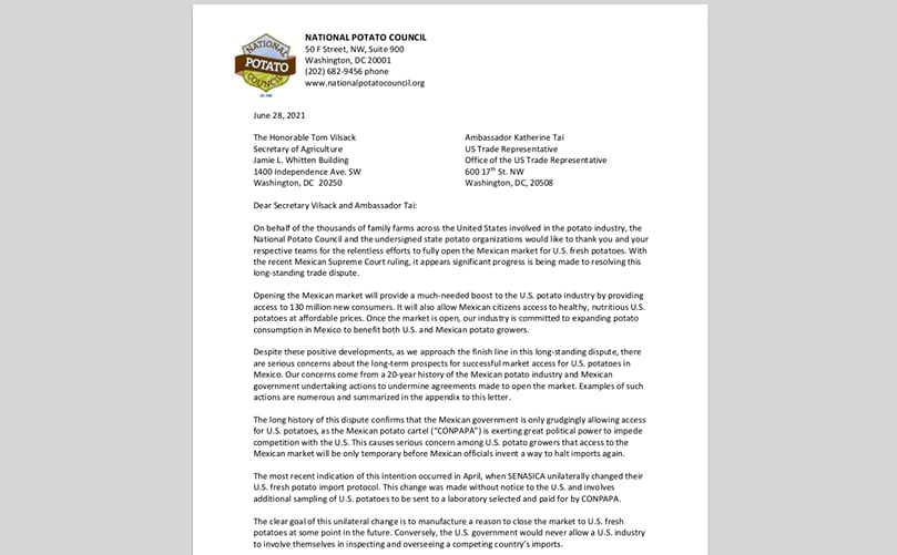 NPC letter to Tom Vilsack and Katherine Tai on potatoes access into Mexico NPC letter to Tom Vilsack and Katherine Tai on potatoes access into Mexico