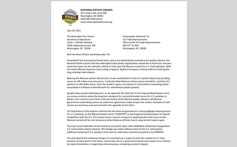 NPC letter to Tom Vilsack and Katherine Tai on potatoes access into Mexico