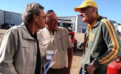 NPPGA President Chuck Gunnerson (left) visits with NDSU agronomists Dr. Gary Secor (center) and Dr. Neil Gudmestad (right) (Courtesy: NPPGA). NPPGA President Chuck Gunnerson (left) visits with NDSU agronomists Dr. Gary Secor (center) and Dr. Neil Gudmestad (right) (Courtesy: NPPGA).