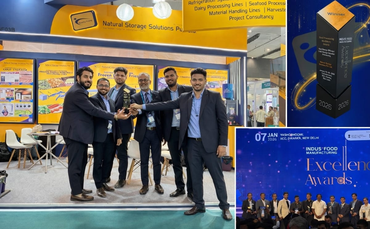Natural Storage Solutions Pvt. Ltd. (NSSPL) receives recognition for its energy-efficient cold storage and food processing solutions at the Indusfood Manufacturing Excellence Awards.