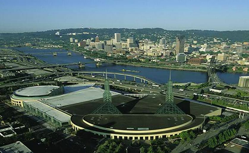 Aerial view of the Portland Convention Center, Portland, Oregon