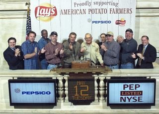 Five American farmers who are featured in the 'Lays local' campaign rang the opening bell at the New York Stock Exchange NYSE_Lays_Local