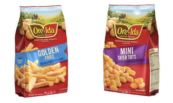 Ore-Ida golden fries and mini tater tots in stand-up pouches