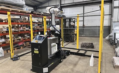 The PACE Cobot in action—an advanced robotic solution for safe, efficient end-of-line automation in industrial environments. The PACE Cobot in action—an advanced robotic solution for safe, efficient end-of-line automation in industrial environments.