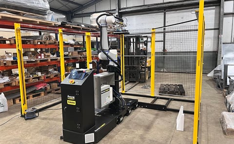 The PACE Cobot in action—an advanced robotic solution for safe, efficient end-of-line automation in industrial environments. The PACE Cobot in action—an advanced robotic solution for safe, efficient end-of-line automation in industrial environments.