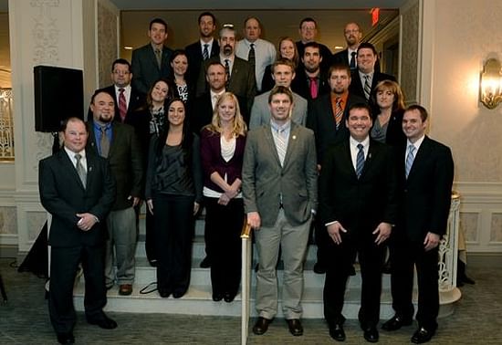 Participants in the 2014 Potato Industry Leadership Institute: (first row, left to right) Jordan Thomas, Hamer, Idaho; Derek Davenport, Pasco, Wash.; Damon Johnson, East Grand Forks, N.D.; John (JD) Schroeder, Antigo, Wisc.; (second row) Dillon VanOrden, Pingree, Idaho; Sara Corey, Monticello, Maine; Stephanie Andersen, Blanchard, Mich.; (third row) Sean Edler, Arbyrd, Mo.; Erin Cooper, Monte Vista, Colo.; James Macy, Culver, Ore.; Daniel Gundersen, Burlington, Wash.; Reid Mattive, Monte Vista, Colo.; Peggy Grover, Rexburg, Idaho; (fourth row) Ashley James, Kennewick, Wash.; Chris Hansen, Bliss, N.Y.; Heidi Alsum-Randall, Friesland, Wisc.; Brandon Rattray, Farmington, N.M.; Loren Wernette, Weidman, Mich.; (back row) Lee Andersen, Iona, Idaho; Kevin Adamson, Bakersfield, Calif.; Dan Hafner, Bryant, Wisc.; Cory Myers, Center, Colo.; Timothy Droge, Manhattan, Mont.; (not pictured) Eric Schroeder (2014 Grower Leader), Antigo, Wisc.