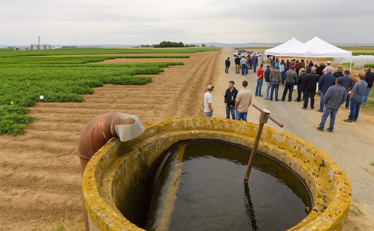Participants gather at the 2019 WSU Potato Field Day at Othello.