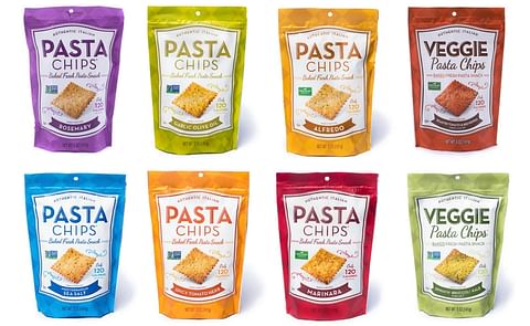 Pasta Chips come in a range of flavors, inspired by Italian sauces. Pasta Chips come in a range of flavors, inspired by Italian sauces.