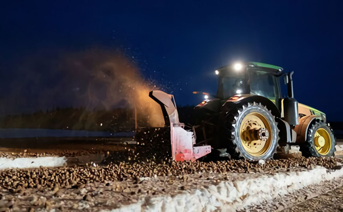 A PEI Farmer destroys his potato crop by putting it through a snowblower. An estimated 250 million pounds of PEI potatoes were destroyed in 2022 due to the Federal government’s restrictions.