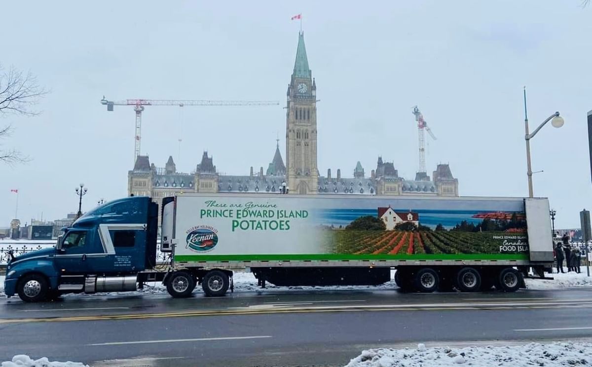 PEI Potato truck in front of Parliament buildings PEI Potato truck in front of Parliament buildings