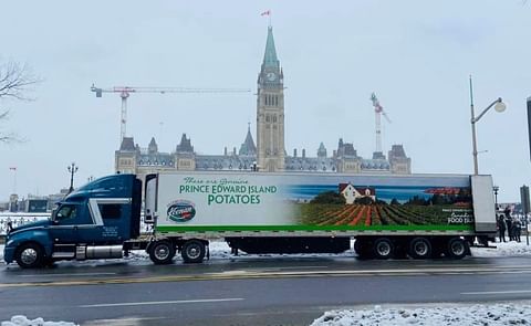 PEI Potato truck in front of Parliament buildings PEI Potato truck in front of Parliament buildings