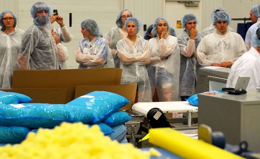 Penn State agribusiness management students observe a potato production line during a tour of a processing facility at Sterman Masser Potato Farms (Courtesy: Penn State)