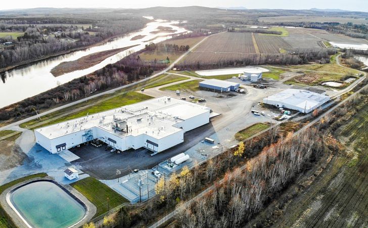 Aerial view of the Penobscot McCrum's potato processing facility in Washburn, Maine, United States.