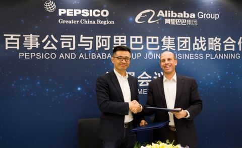 Jet Jing, Vice President of Alibaba Group (left) and Mike Spanos, PepsiCo GCR President & CEO (right)
(Courtesy: PepsiCo) Jet Jing, Vice President of Alibaba Group (left) and Mike Spanos, PepsiCo GCR President & CEO (right)
(Courtesy: PepsiCo)