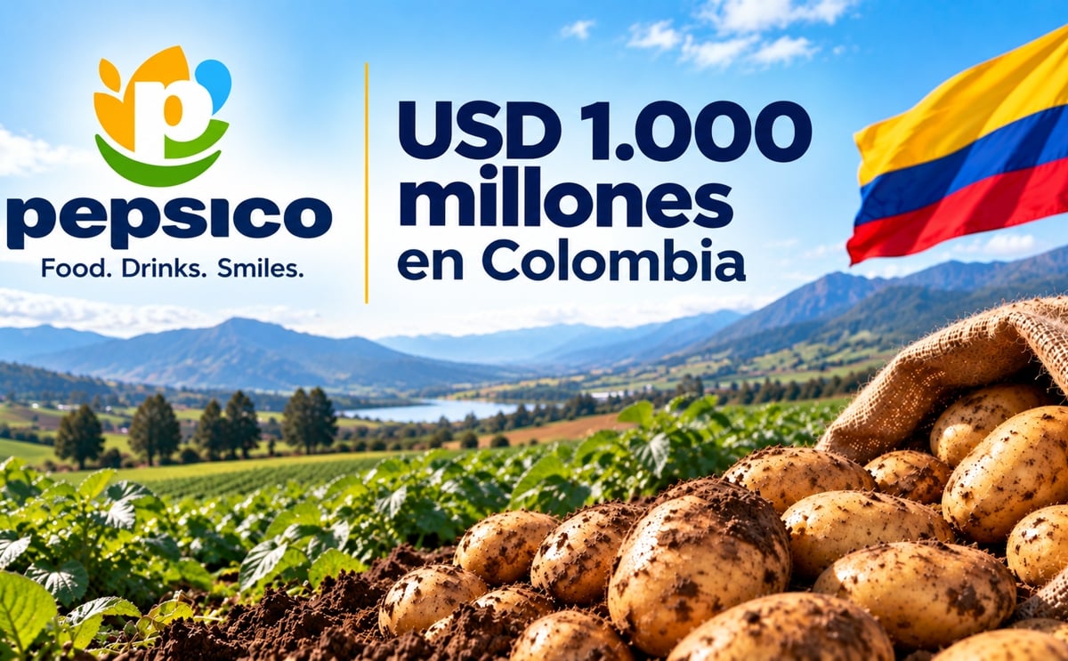 PepsiCo anunció una inversión de USD 1.000 millones en Colombia durante los próximos cinco años, un plan que podría reforzar su cadena de abastecimiento de papa en el país. (Ilustración generada por IA por PotatoPro)