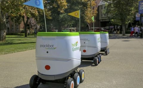 Pepsico announced it has started delivery of snacks and beverages on the campus of the University of the Pacific in Stockton, California, with the Hello Goodness Snackbot, a fully autonomous self-driving robot. Pepsico announced it has started delivery of snacks and beverages on the campus of the University of the Pacific in Stockton, California, with the Hello Goodness Snackbot, a fully autonomous self-driving robot.
