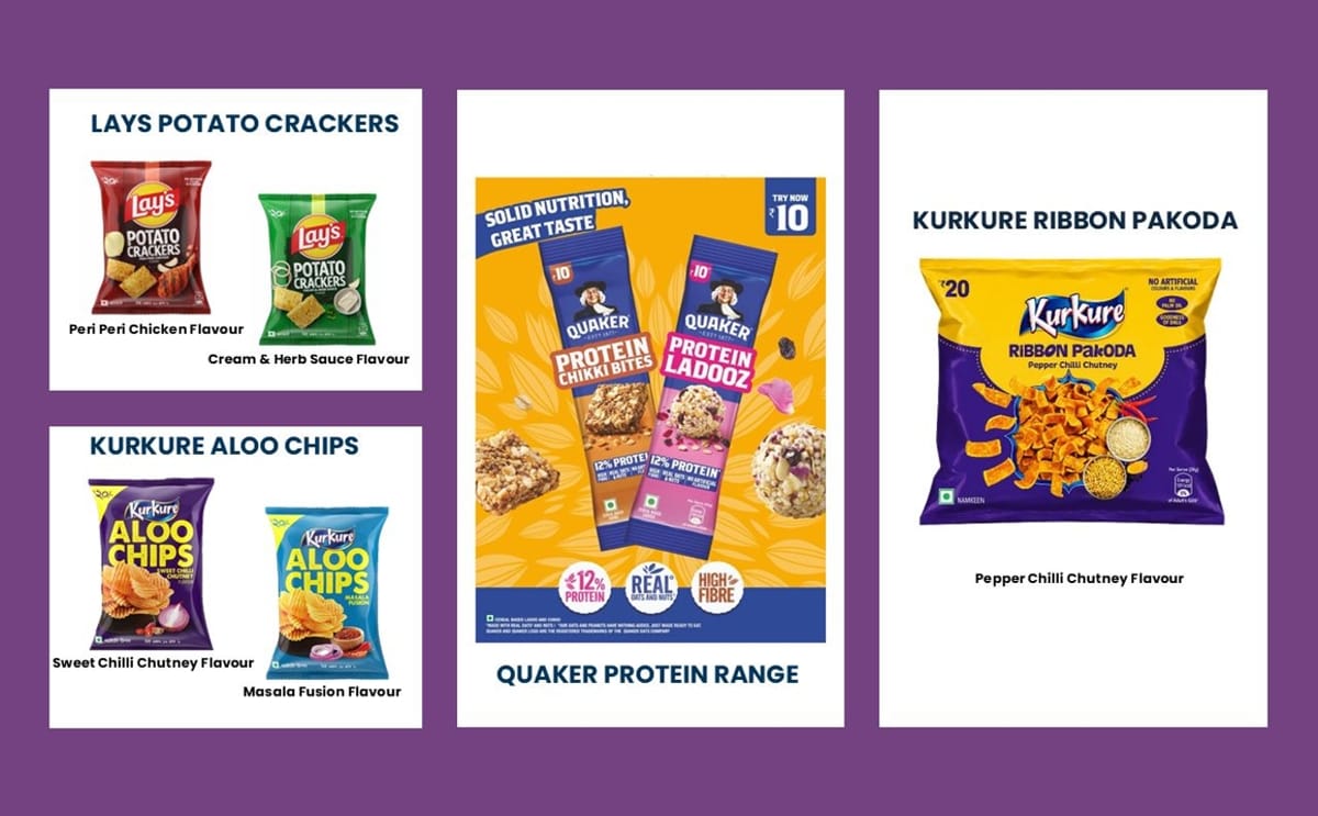 PepsiCo's latest snack launches across India and Bangladesh include Lay's Potato Crackers, Kurkure Aloo Chips, Kurkure Ribbon Pakoda, and Quaker Protein Chikki Bites and Protein Ladooz.