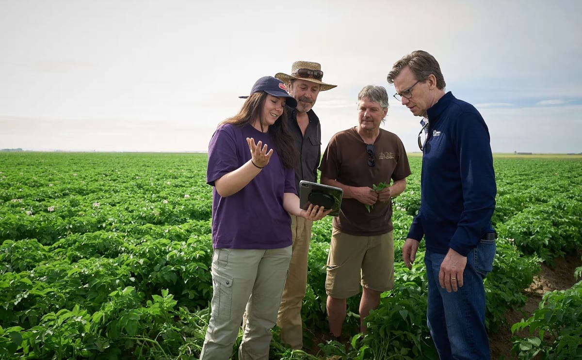 Farmers assess potato crops as PepsiCo promotes AI and regenerative agriculture for resilient farming.