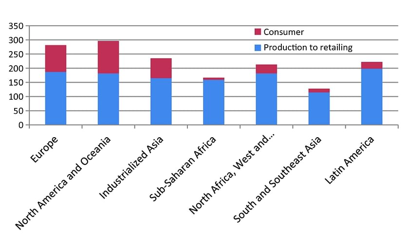 Per Capita food losses and waste at consumption and pre-consumption stages