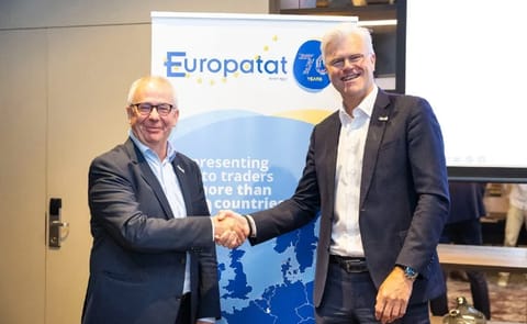 Peter Ton, newly appointed President of Europatat, receives congratulations from outgoing President Tigran Richter following the association’s Board elections at the 2026 Congress in Brussels. Peter Ton, newly appointed President of Europatat, receives congratulations from outgoing President Tigran Richter following the association’s Board elections at the 2026 Congress in Brussels.