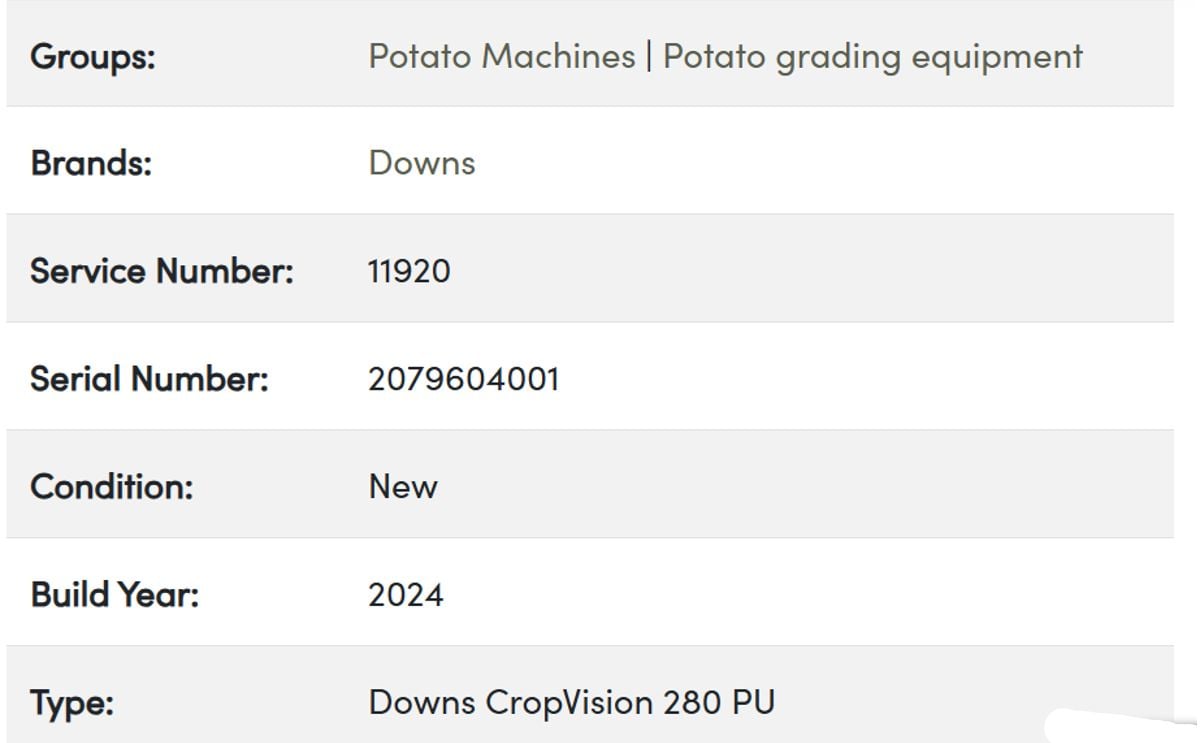  PGS Equipment - Downs Downs CropVision 280 PU Details