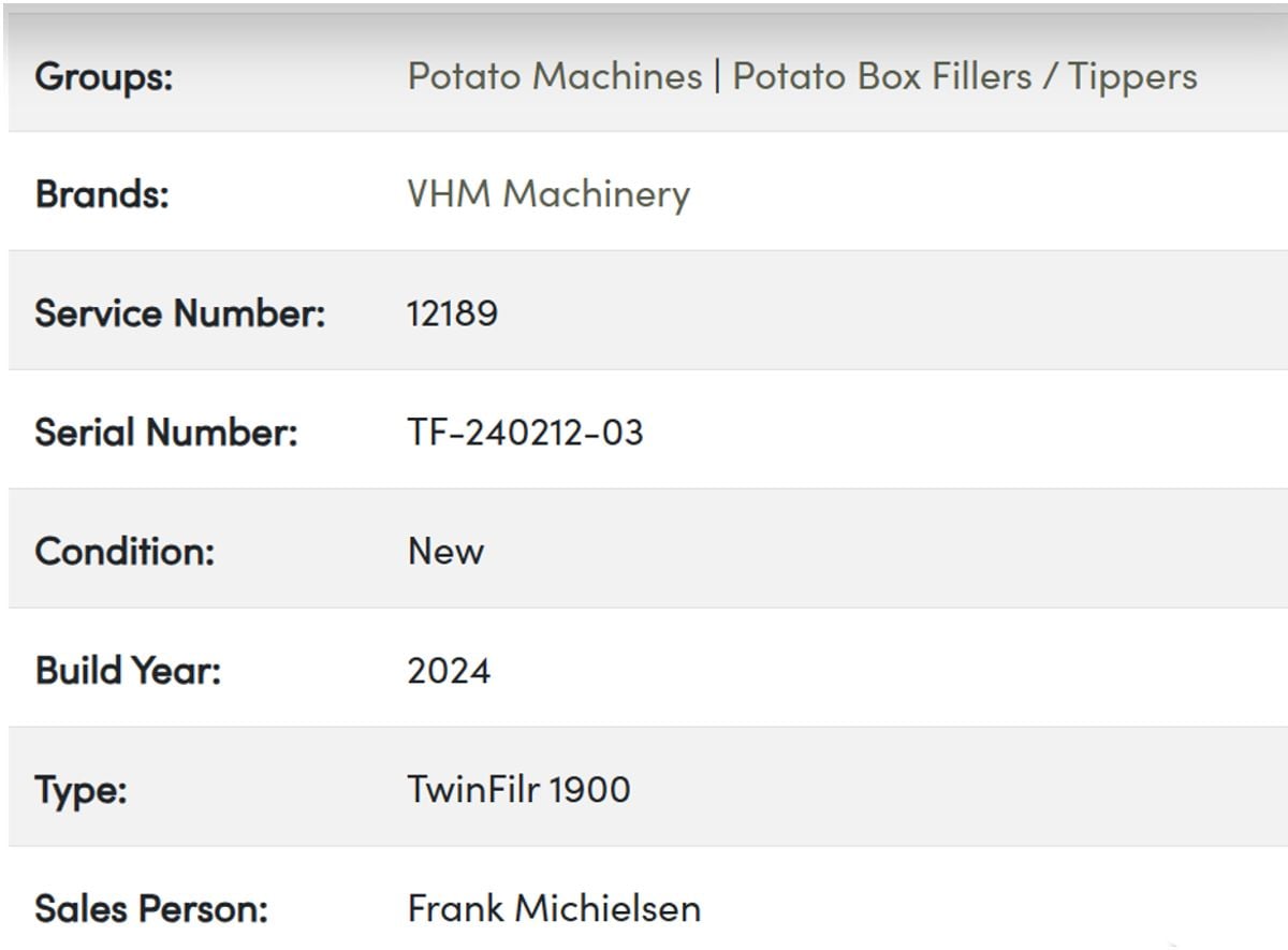 PGS Equipment - VHM Machinery TwinFilr 1900 Details PGS Equipment - VHM Machinery TwinFilr 1900 Details