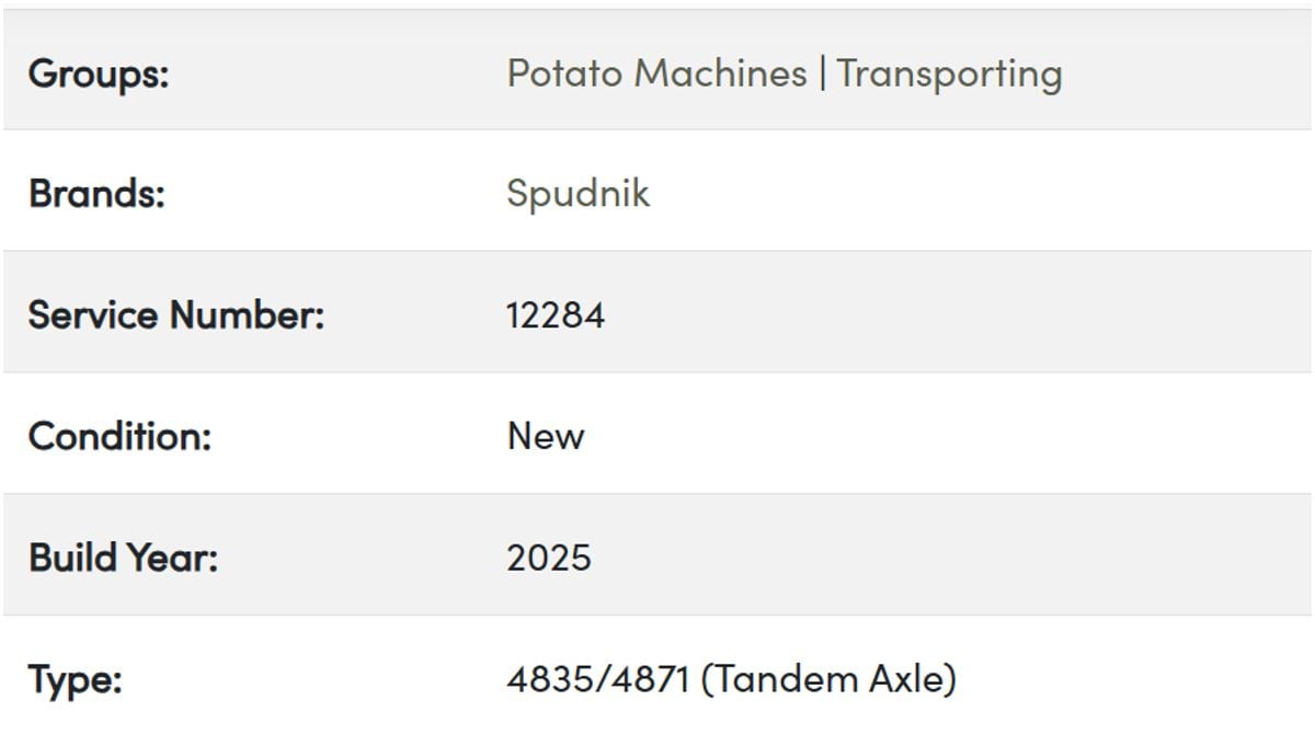 PGS Equipment - Spudnik 4835/4871 (Tandem Axle) Details PGS Equipment - Spudnik 4835/4871 (Tandem Axle) Details